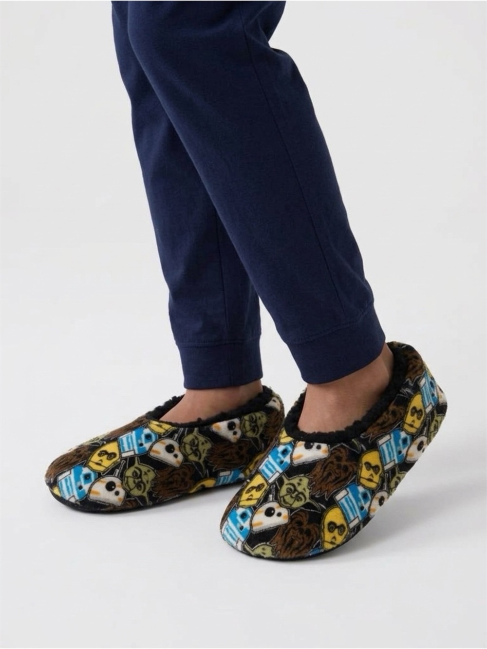 Star Wars Kids Plush Slip-On Slippers in Yellow, Blue & Brown